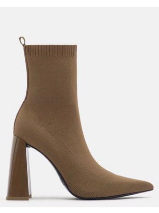 Zara Shoes - Zara Knit Sock Pointed-Toe Block Heel Ankle Boots - Brown 38